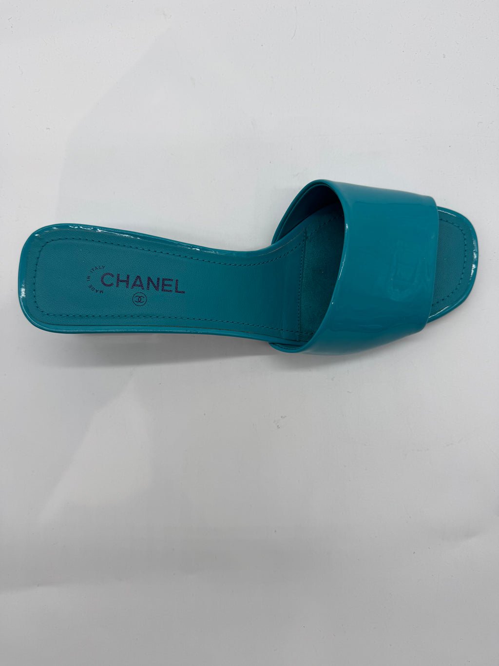 Chanel Patent Leather Block Heel Mule Sandals from the Cruise 2022 Collection (22C)