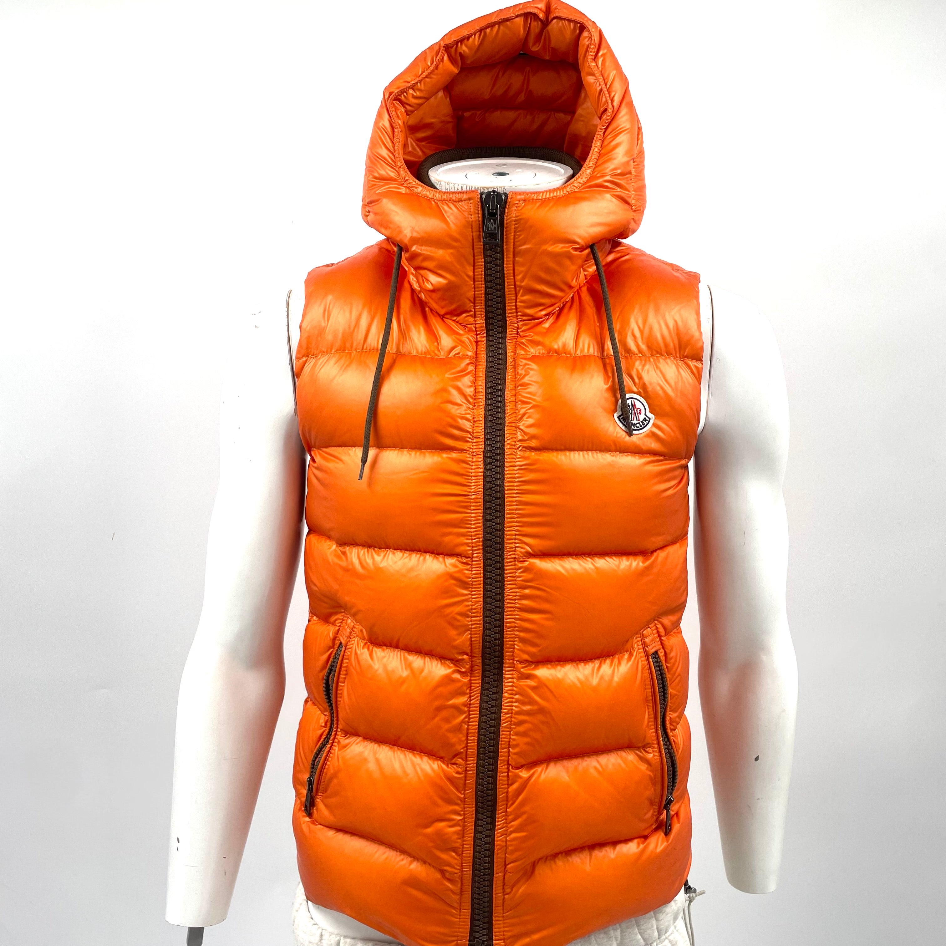 Moncler Orange Puffer Gilet with Hood – Size 0
