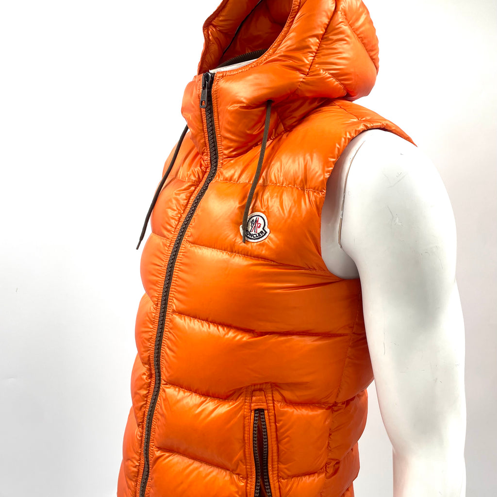 Moncler Orange Puffer Gilet with Hood – Size 0