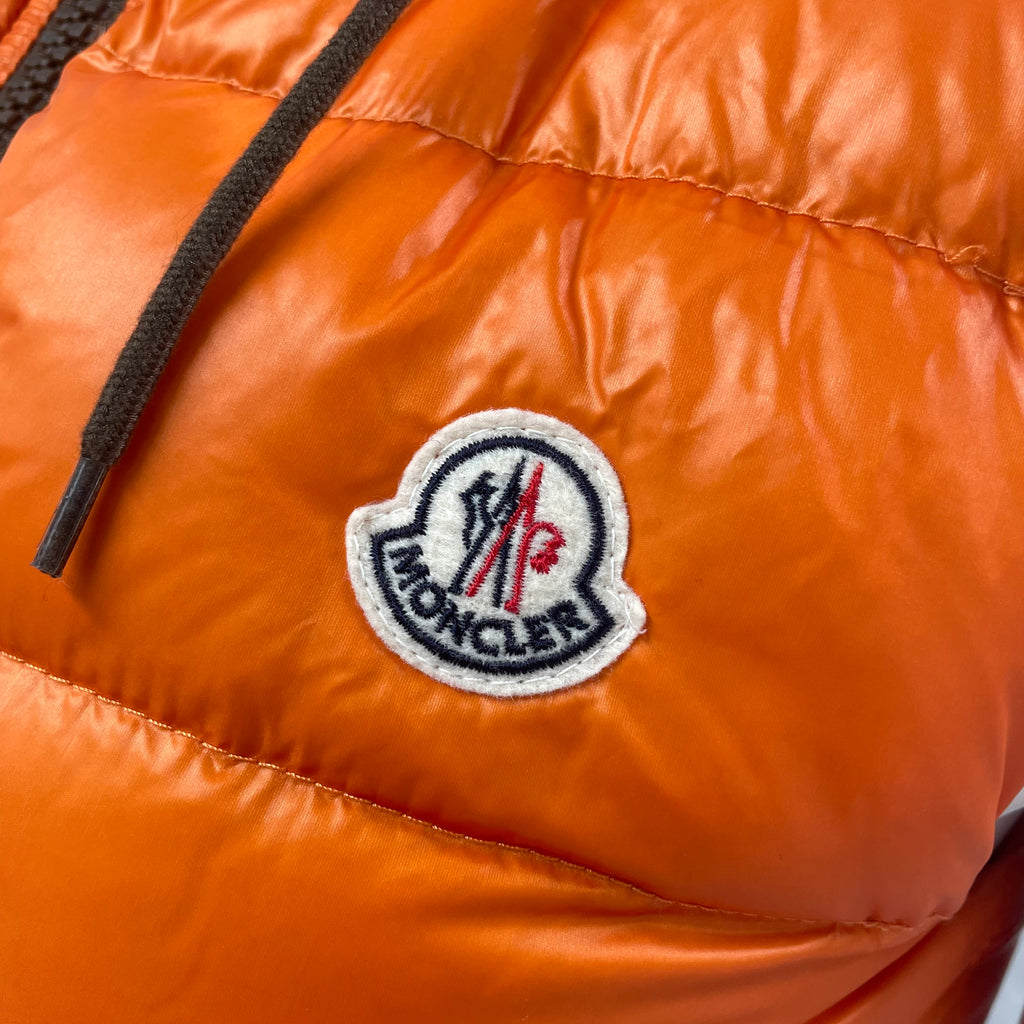 Moncler Orange Puffer Gilet with Hood – Size 0