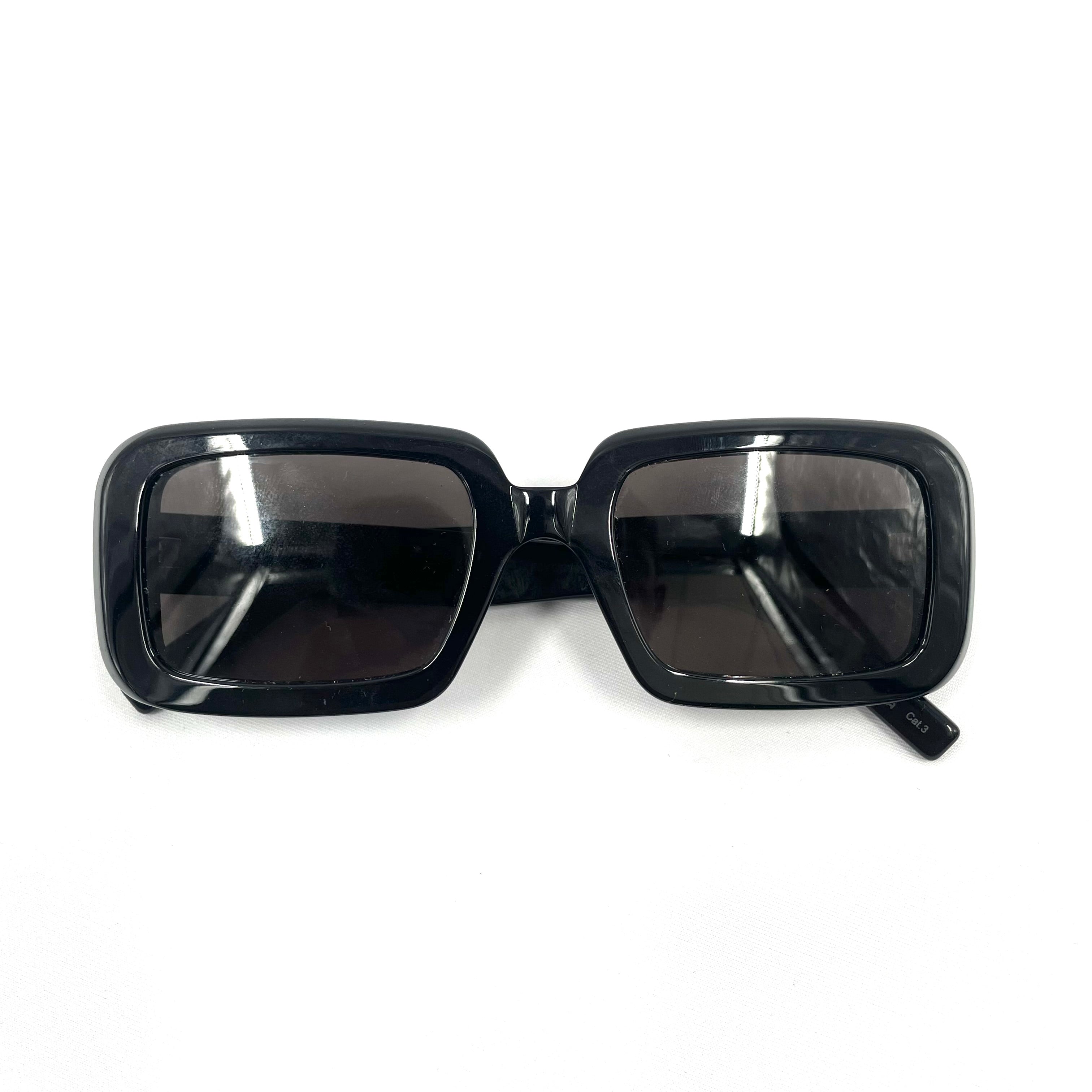 Saint Laurent Oversized Rectangular Sunglasses – Black Acetate, Pre-Owned, Cat. 3 UV Protection (Box Included)