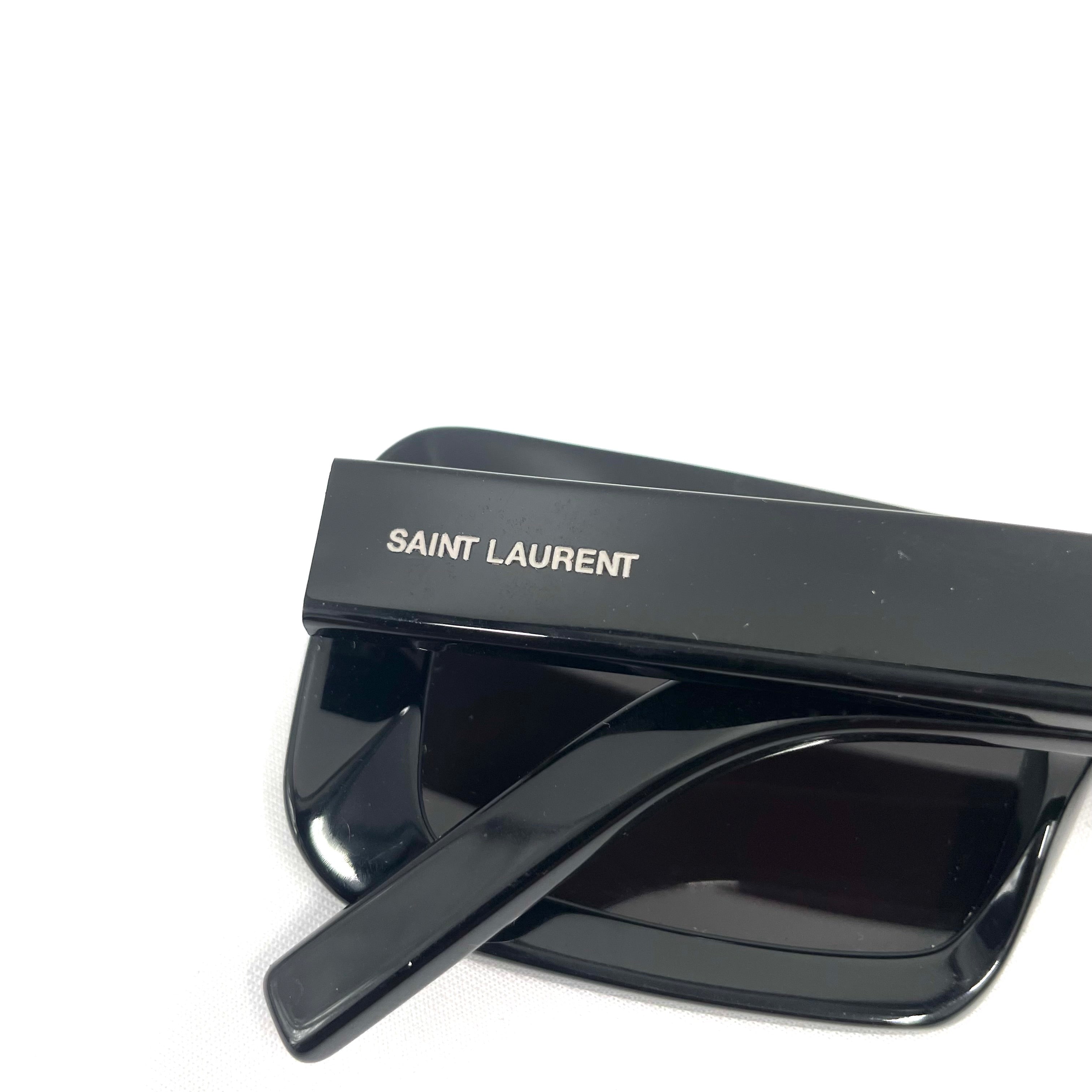 Saint Laurent Oversized Rectangular Sunglasses – Black Acetate, Pre-Owned, Cat. 3 UV Protection (Box Included)
