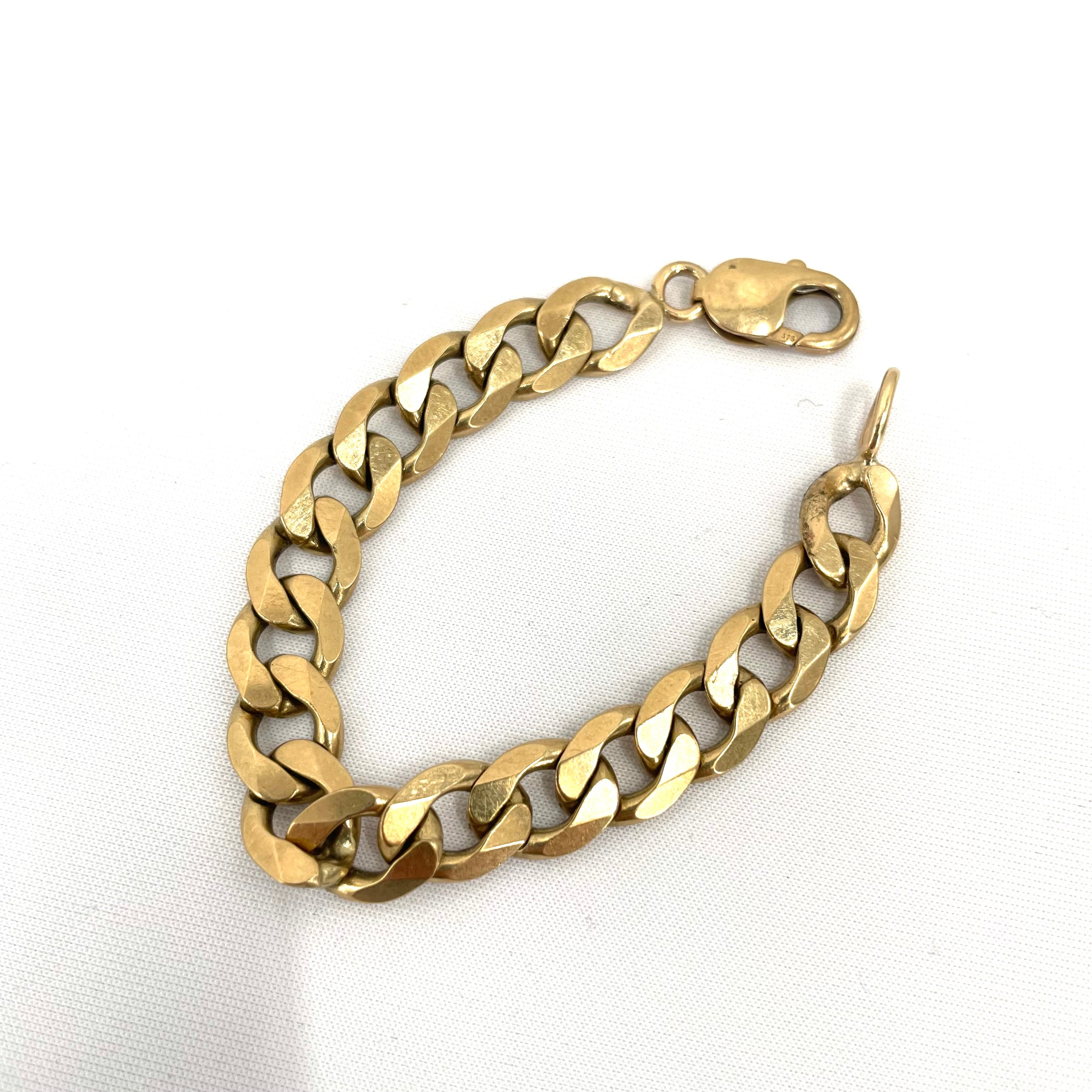9ct Gold Flat Curb Link Bracelet 6" 4mm