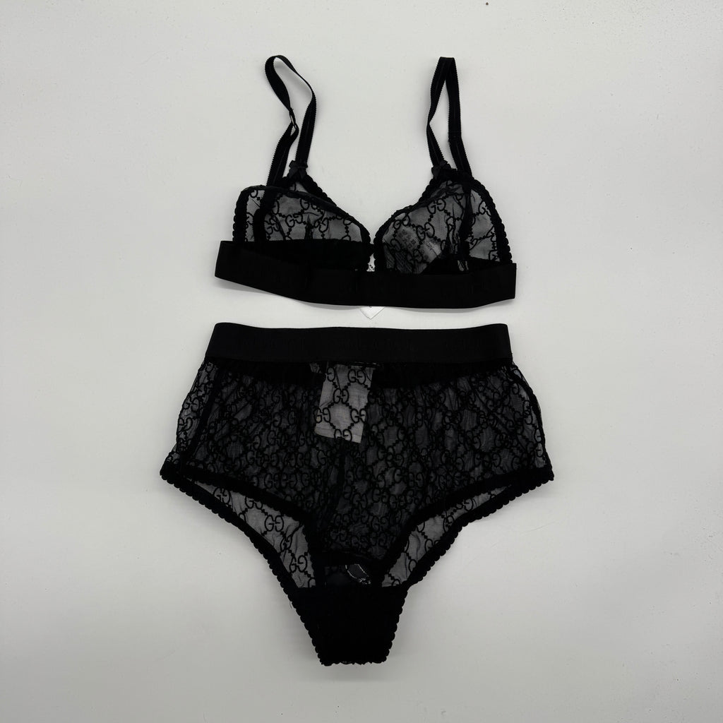Gucci Gg Embroidered Tulle Lingerie Set
