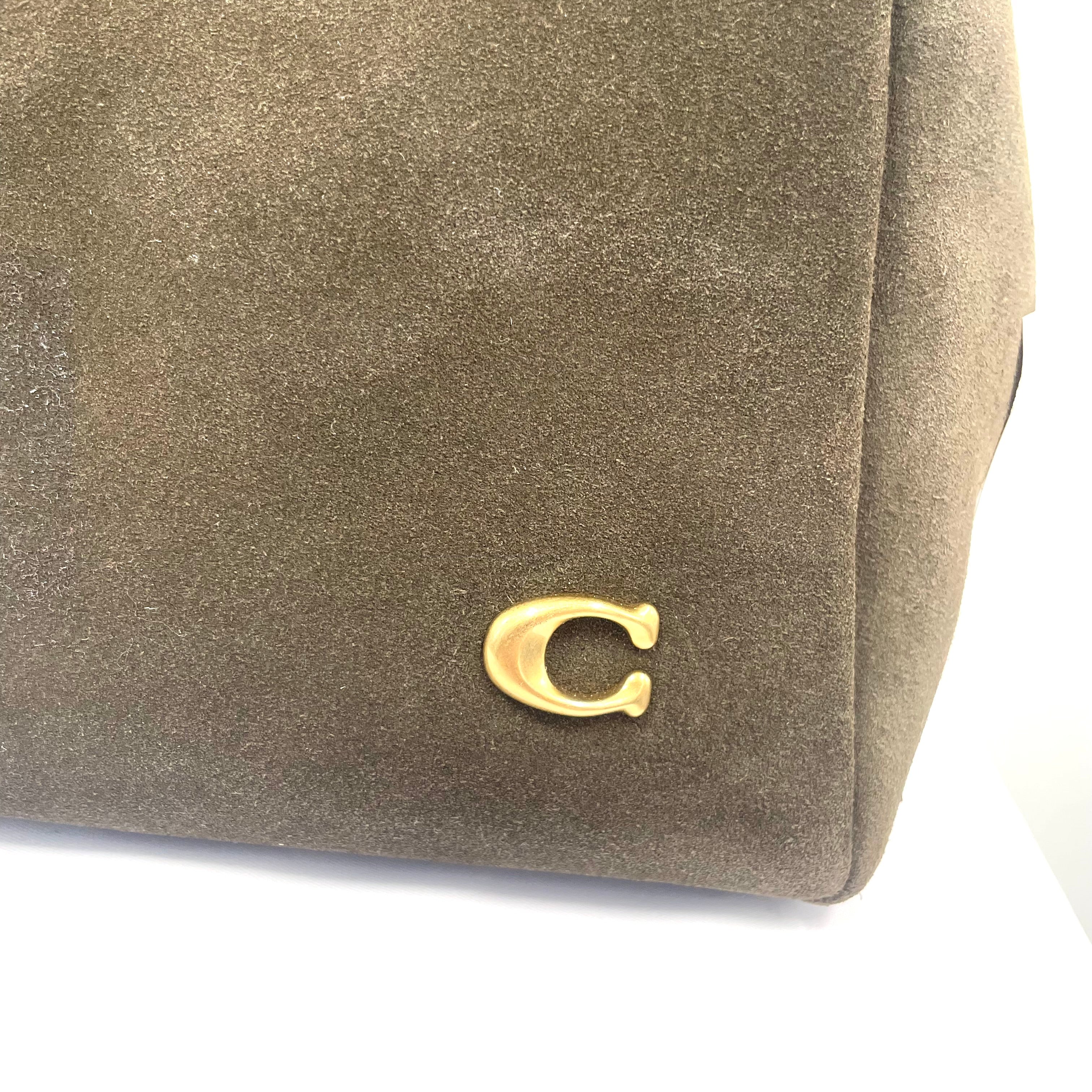 Coach Brown Suede Shoulder Bag with Gold C Detail