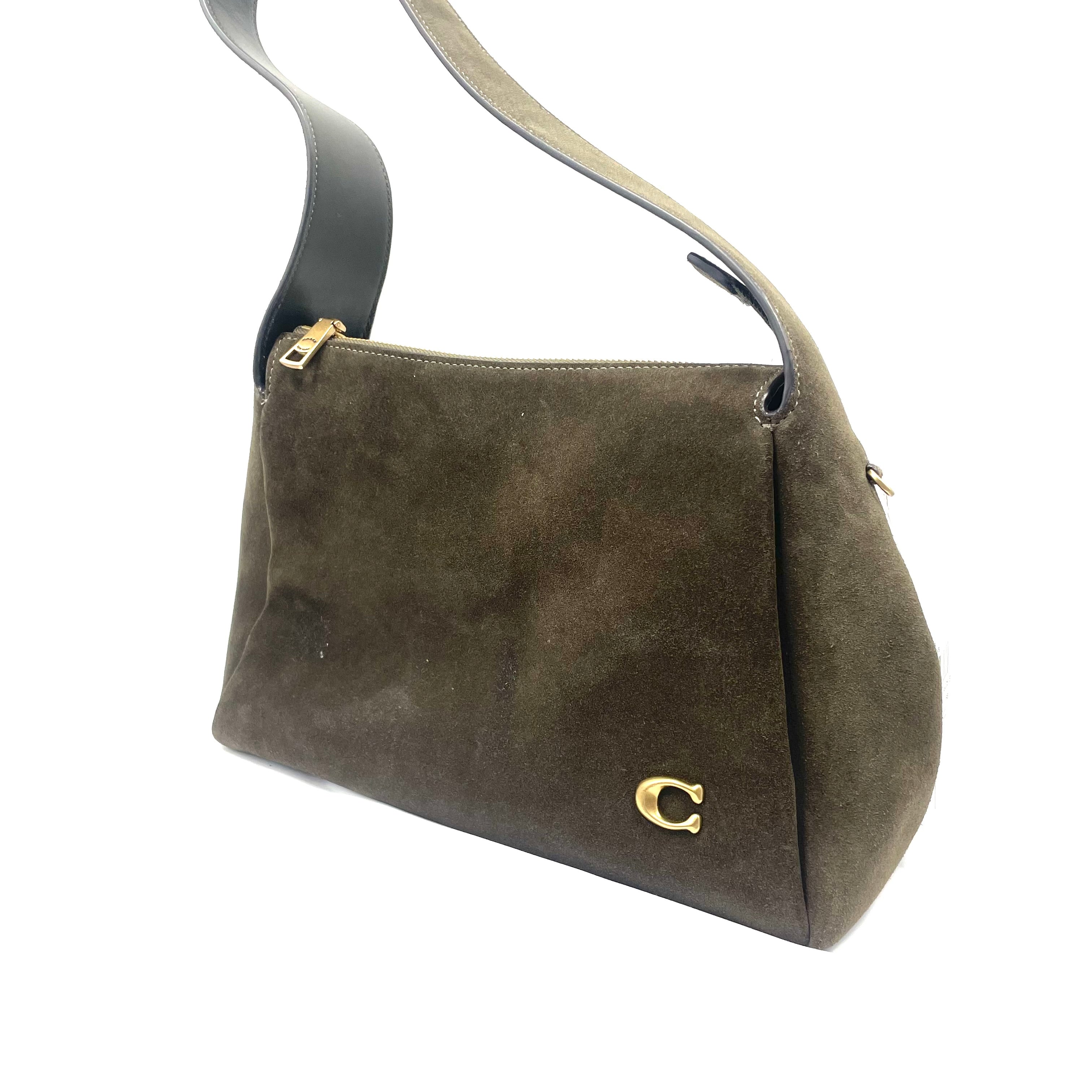 Coach Brown Suede Shoulder Bag with Gold C Detail