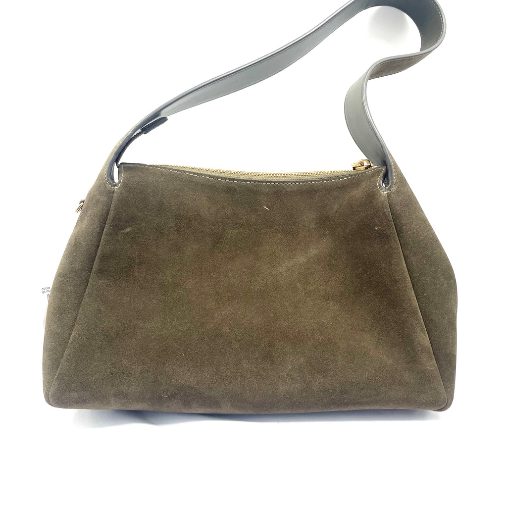 Coach Brown Suede Shoulder Bag with Gold C Detail