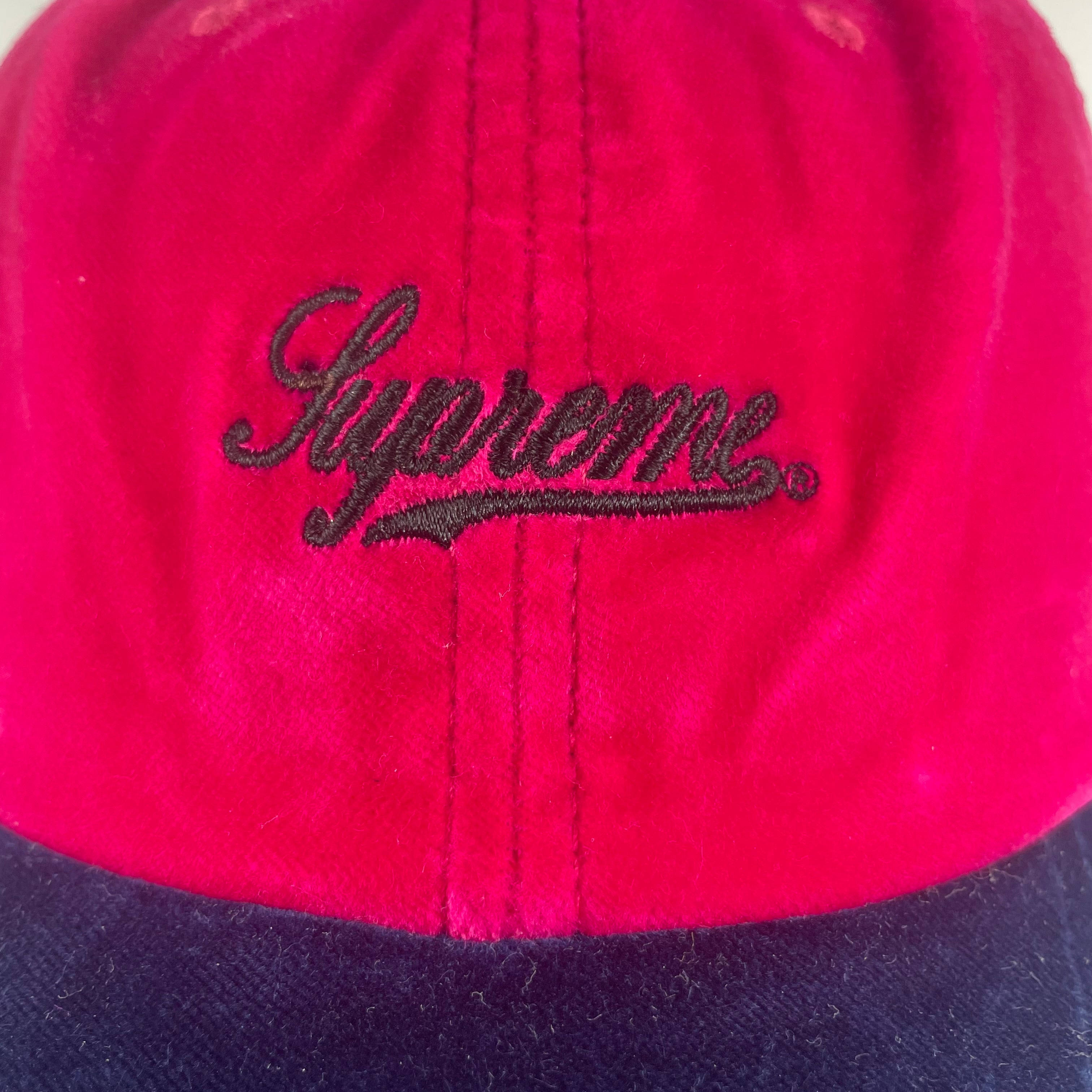 Supreme Script Logo Cap — Red & Navy
