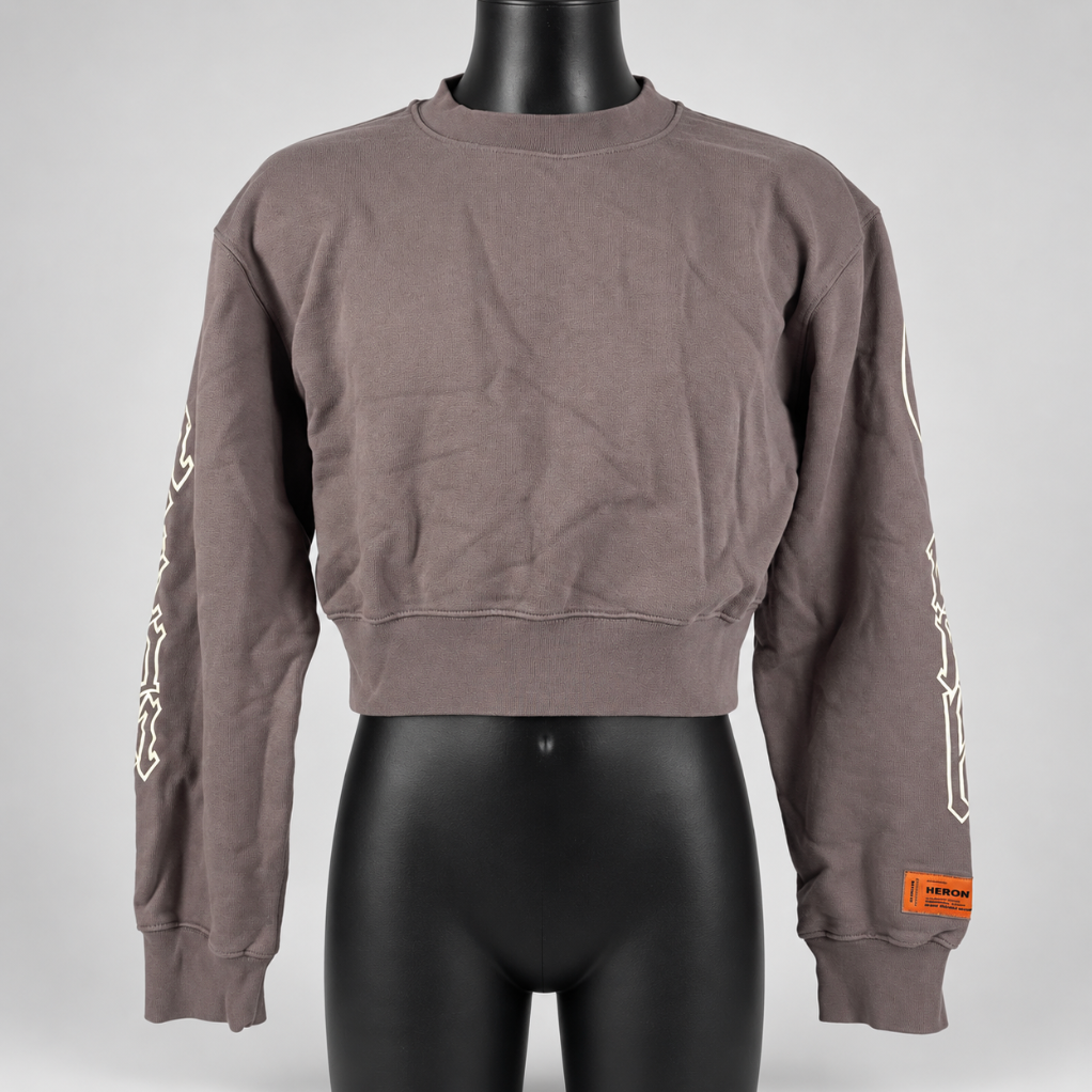 Heron Preston Gothic Logo Cropped Sweatshirt Taupe Grey