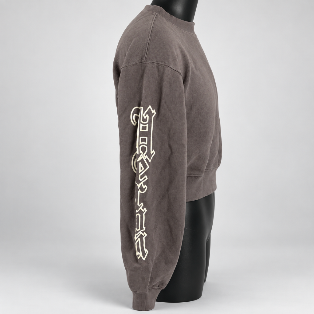 Heron Preston Gothic Logo Cropped Sweatshirt Taupe Grey