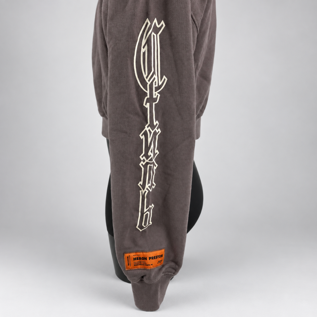 Heron Preston Gothic Logo Cropped Sweatshirt Taupe Grey