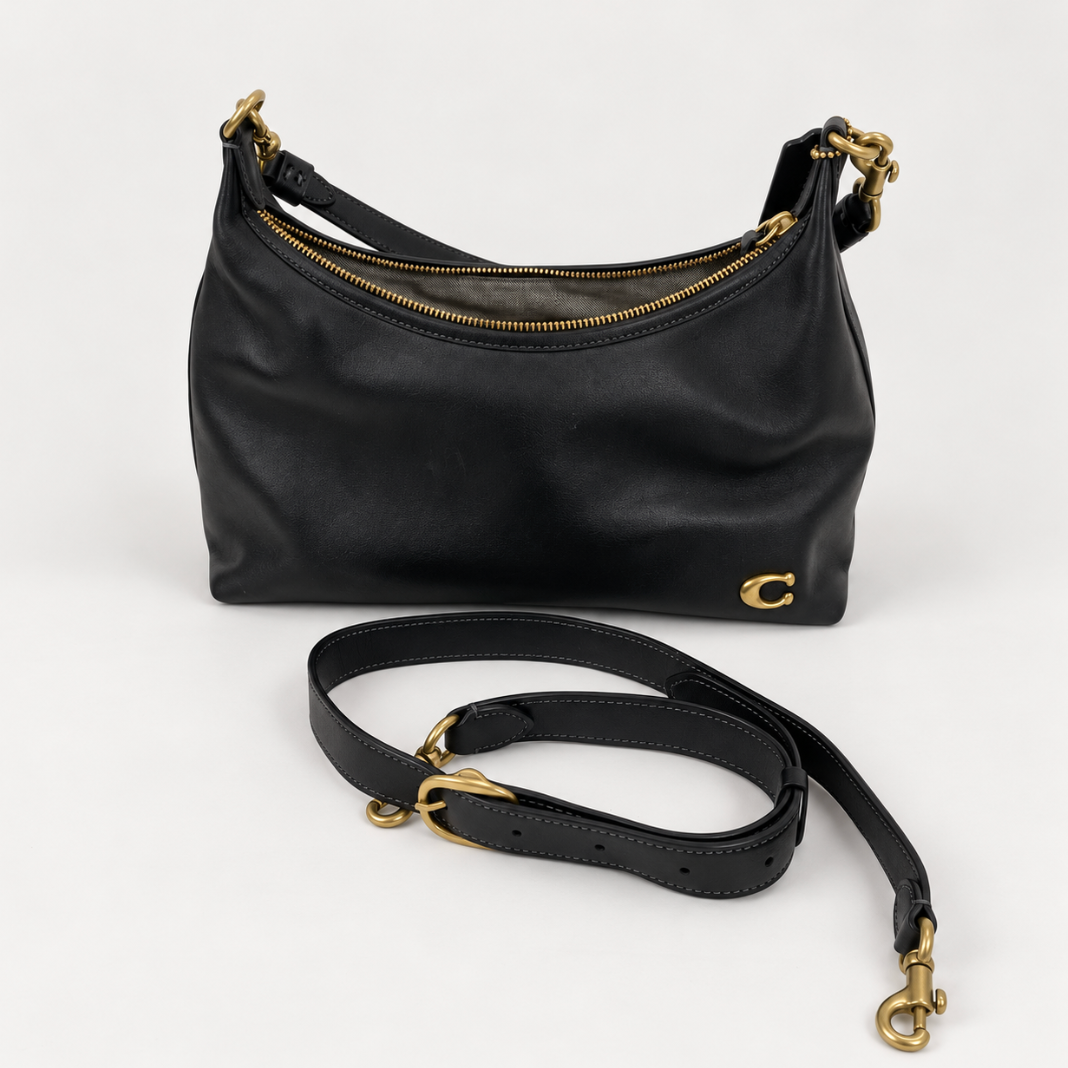 Coach Teri Hobo Bag in Black Leather – Gold-Tone Hardware