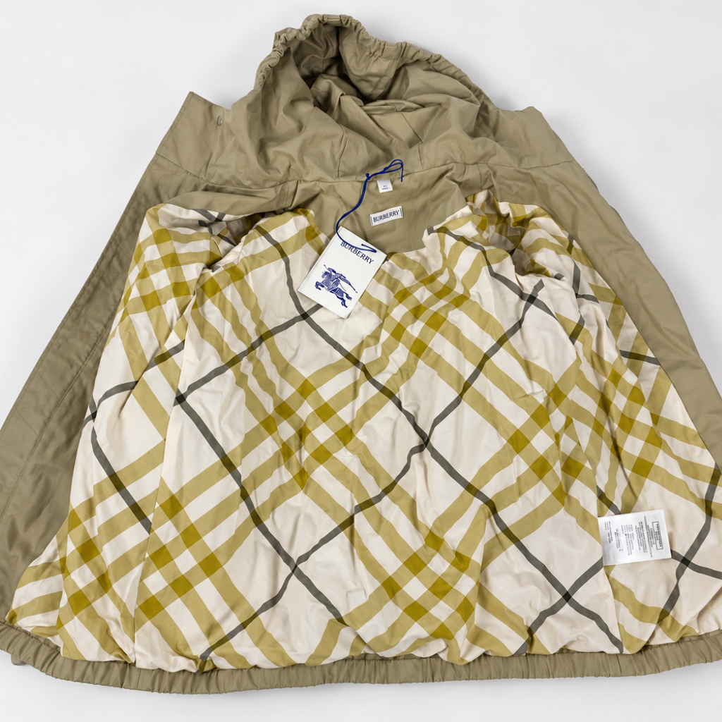 Burberry Kids Gabardine Hooded Parka Olive - Kids