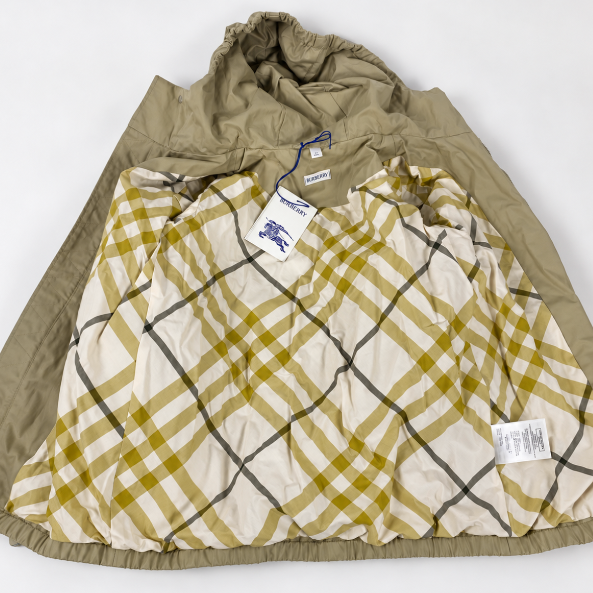 Burberry Kids Gabardine Hooded Parka Olive - Kids