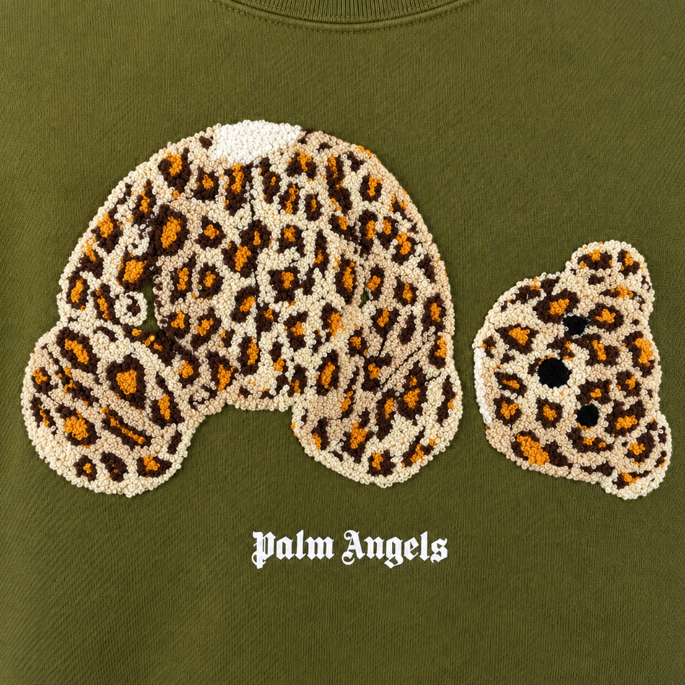 Palm Angels Leopard Bear Sweatshirt Military Green