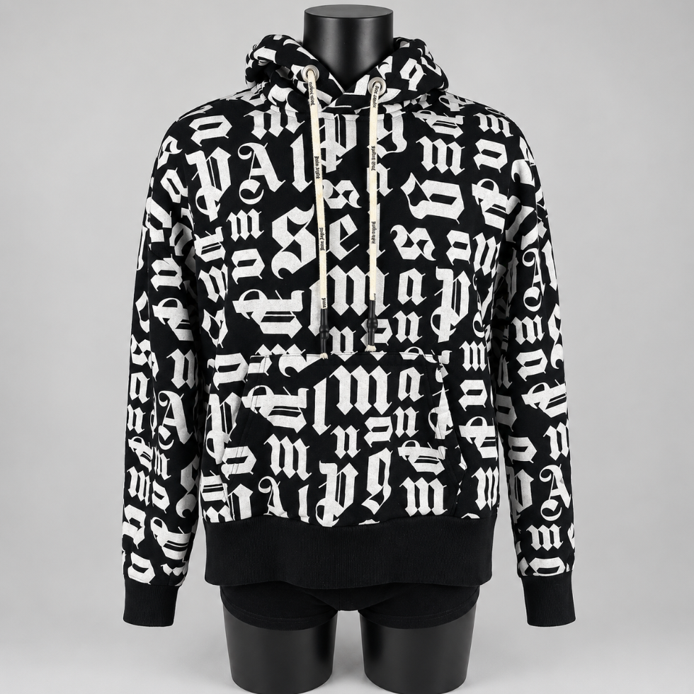 Palm Angels Broken Monogram Hoodie Black/White