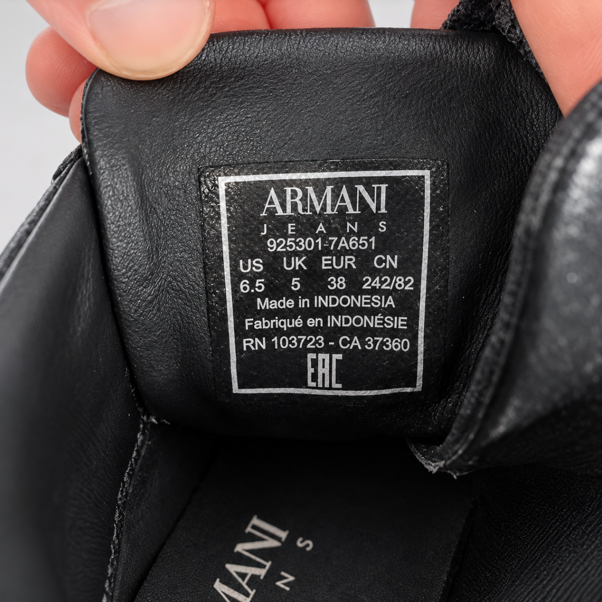 Armani Jeans 925301 7A651 Black Leather High-Top Trainers