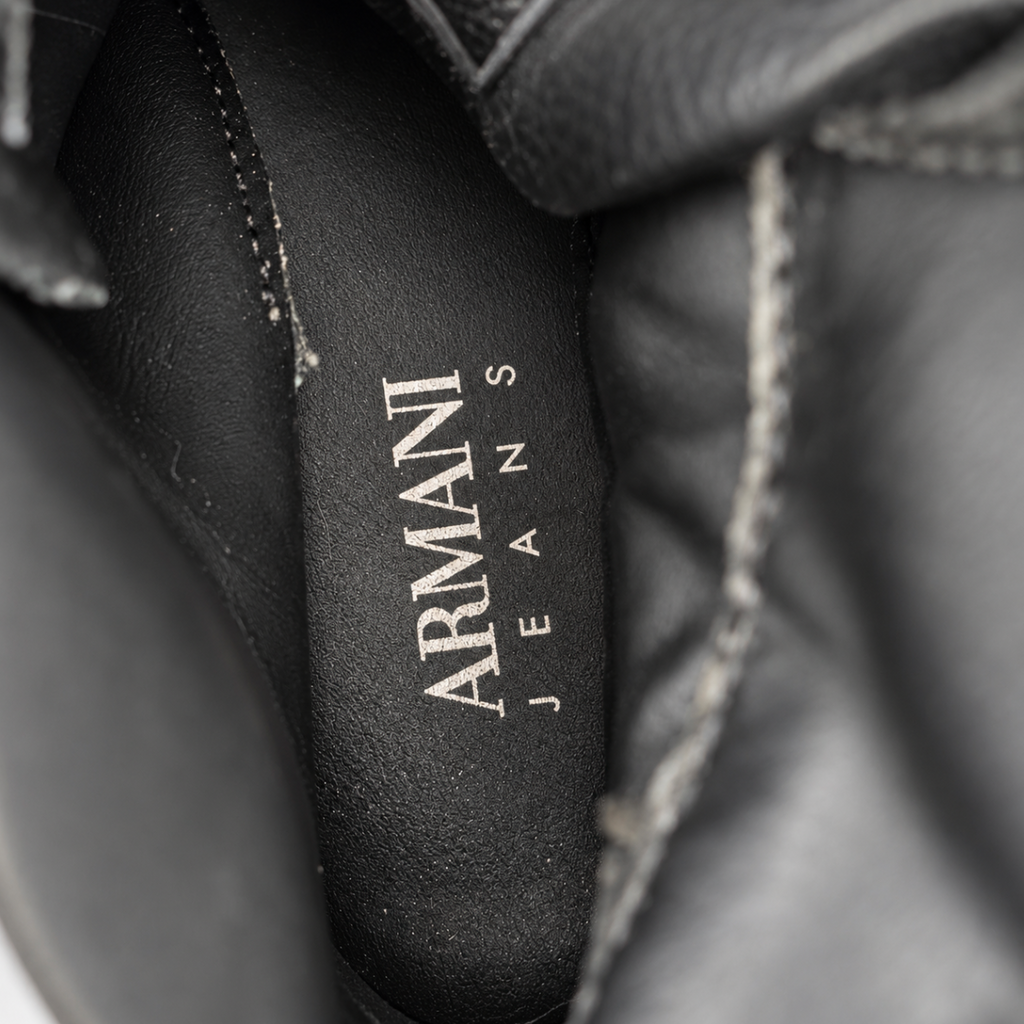 Armani Jeans 925301 7A651 Black Leather High-Top Trainers