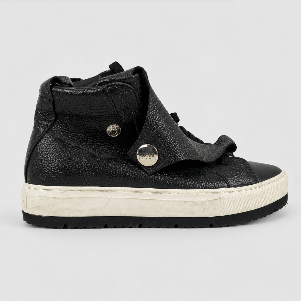Armani Jeans 925301 7A651 Black Leather High-Top Trainers