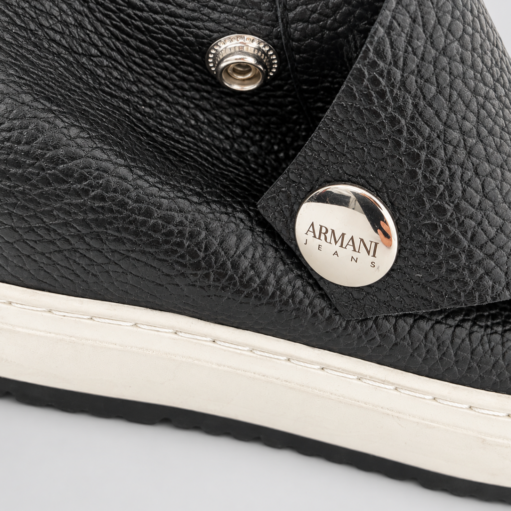 Armani Jeans 925301 7A651 Black Leather High-Top Trainers