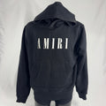 Amiri Black Logo Hoodie crafted from premium cotton, featuring the signature Amiri logo, ribbed trims, and a relaxed fit for