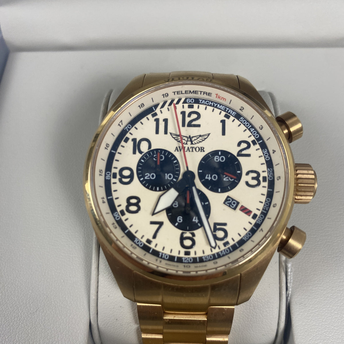 Aviator Airacobra P45 Chrono 45mm Rose Gold Cream Dial Men's Watch