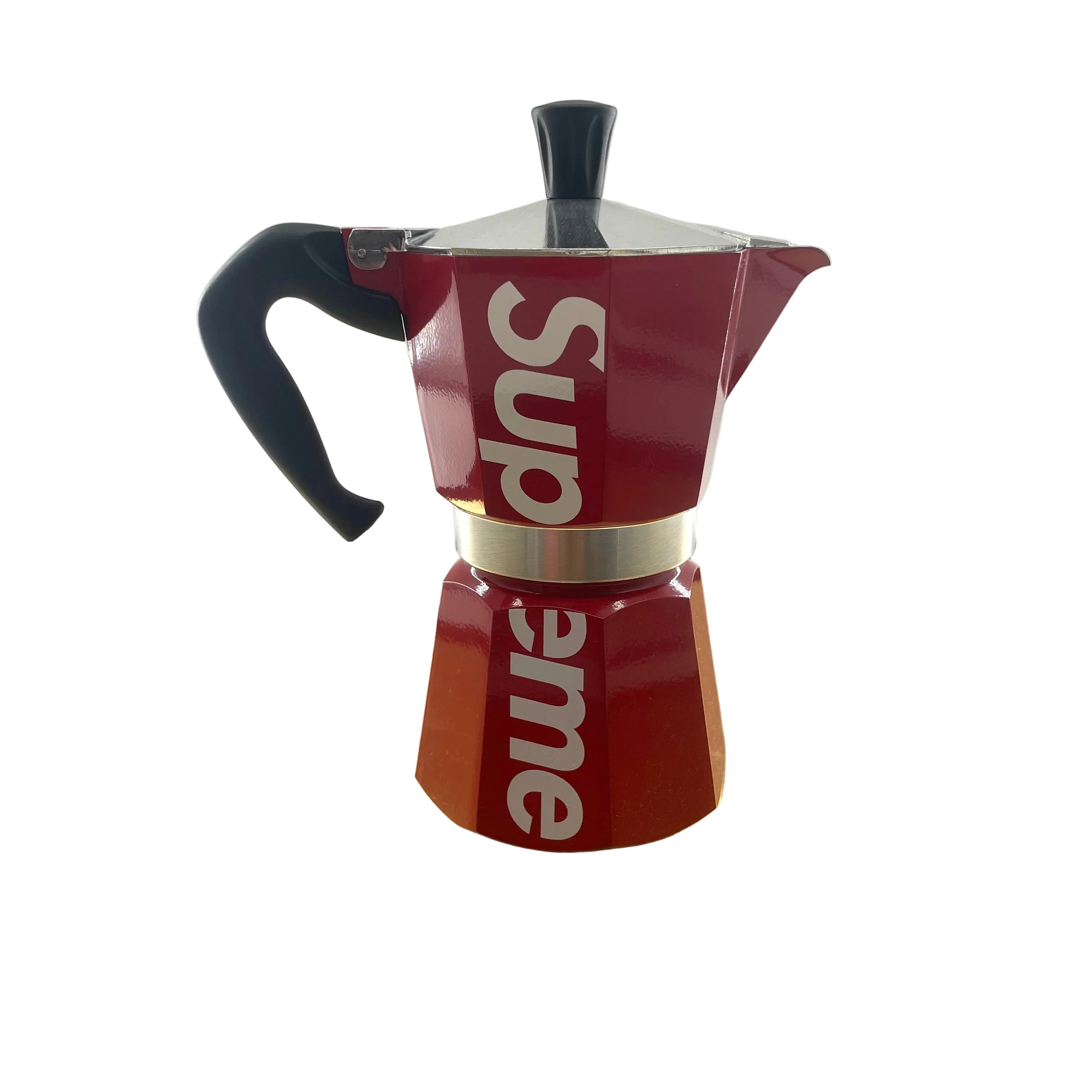Bialetti x Supreme Moka Express stovetop coffee maker, featuring Supreme’s signature red branding on the classic Bialetti