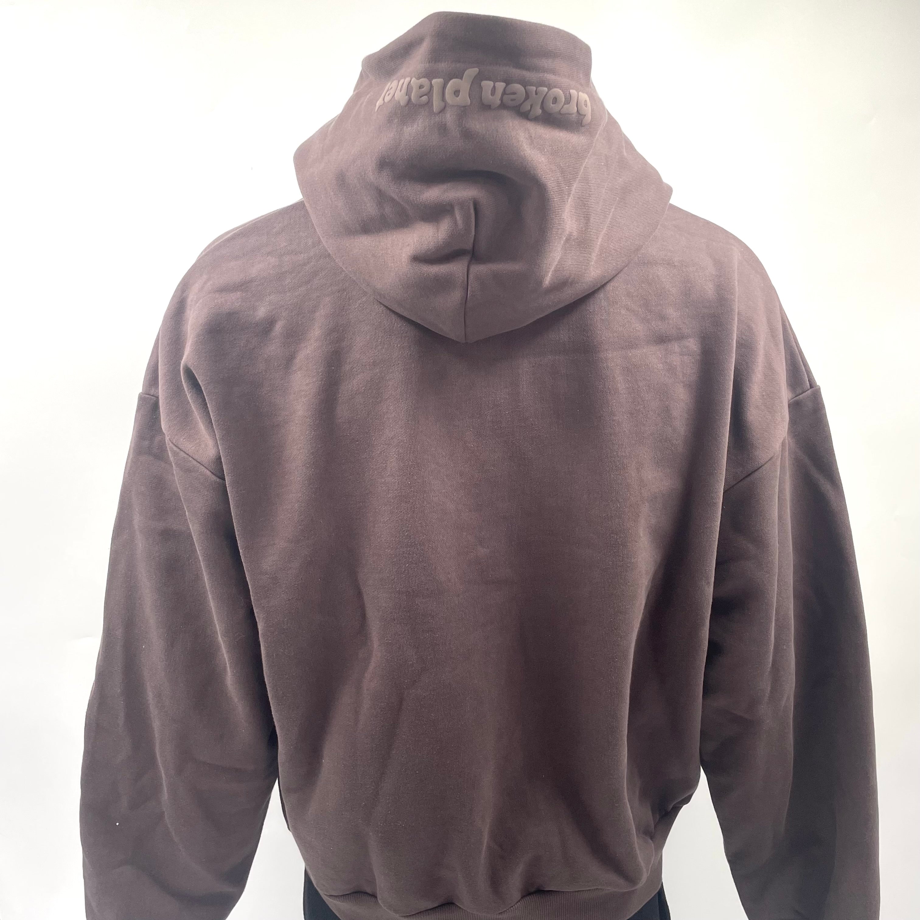Broken Planet Zip-up Hoodie in Chocolate Brown, in size large.