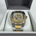 The Constantin Weisz Two Tone Skeleton Automatic is a mechanical watch featuring a visible skeleton dial, a stainless steel