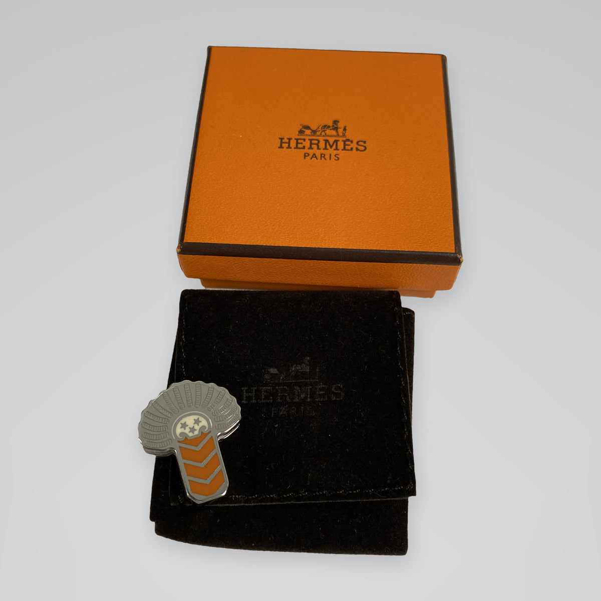 Hermès Enamel Plume Clip Orange / Palladium