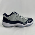 The Air Jordan 11 Low “Midnight Navy” is a low-top Jordan 11 featuring a white upper with navy patent leather and an icy