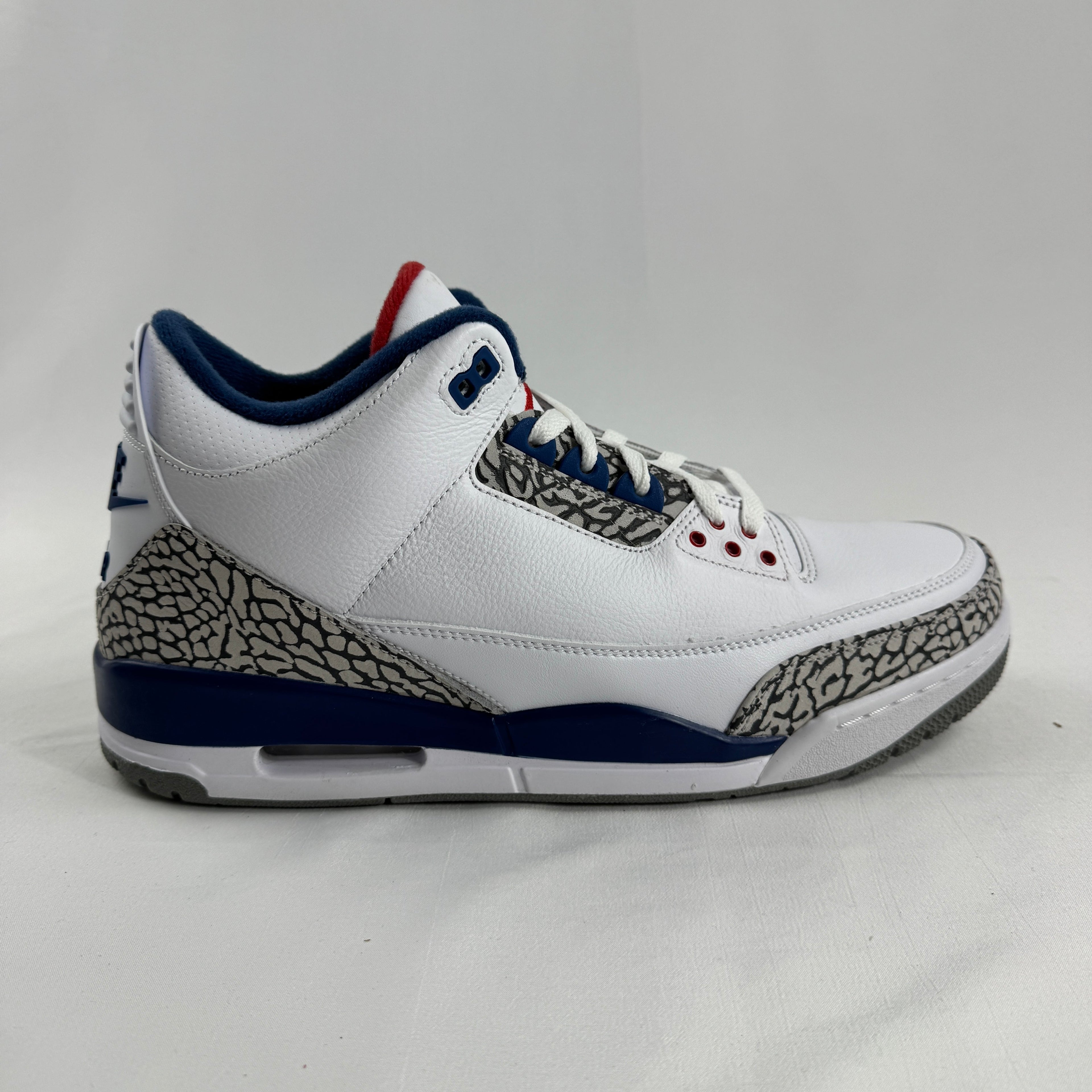 The Air Jordan 3 Retro “True Blue” (2016) is a re-release of the classic 1988 colorway featuring a white leather upper with
