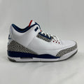 The Air Jordan 3 Retro “True Blue” (2016) is a re-release of the classic 1988 colorway featuring a white leather upper with