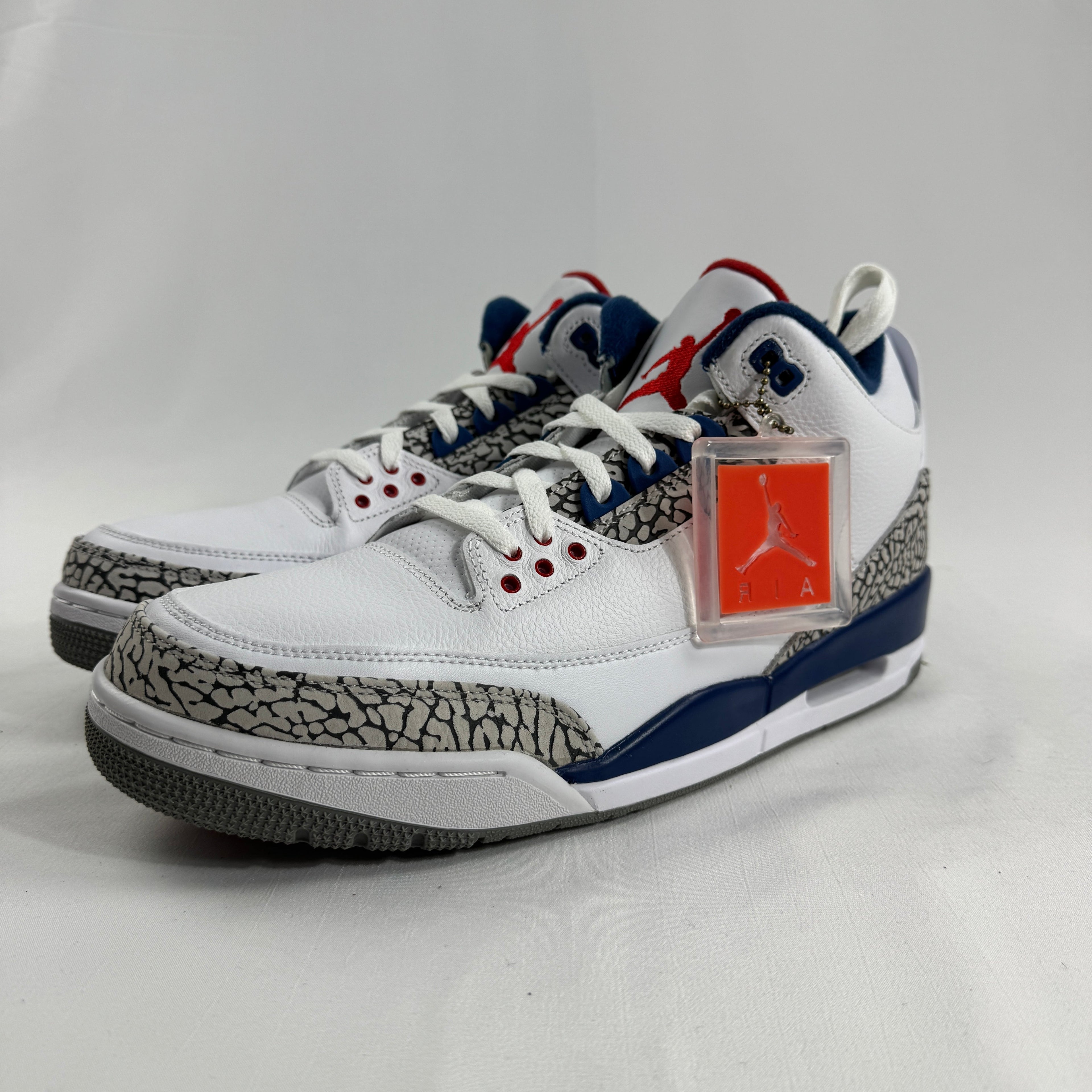The Air Jordan 3 Retro “True Blue” (2016) is a re-release of the classic 1988 colorway featuring a white leather upper with