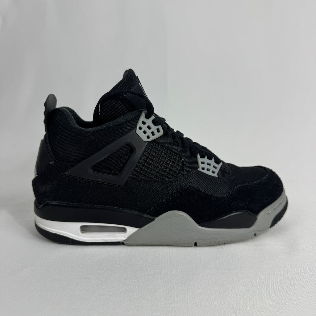 The Nike Air Jordan 4 Black Canvas is a versatile sneaker featuring a durable black canvas upper, suede accents, and