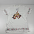 Off White tee in white featuring a classic cherub graphic and signature branded details. A stylish designer streetwear piece