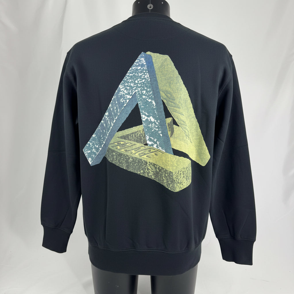 Palace Stones Crewneck crafted from premium cotton, featuring a bold graphic print, ribbed crew neck, cuffs, and hem, with a