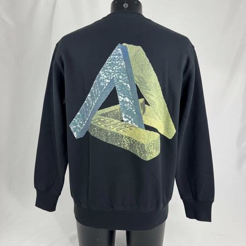 Palace Stones Crewneck crafted from premium cotton, featuring a bold graphic print, ribbed crew neck, cuffs, and hem, with a