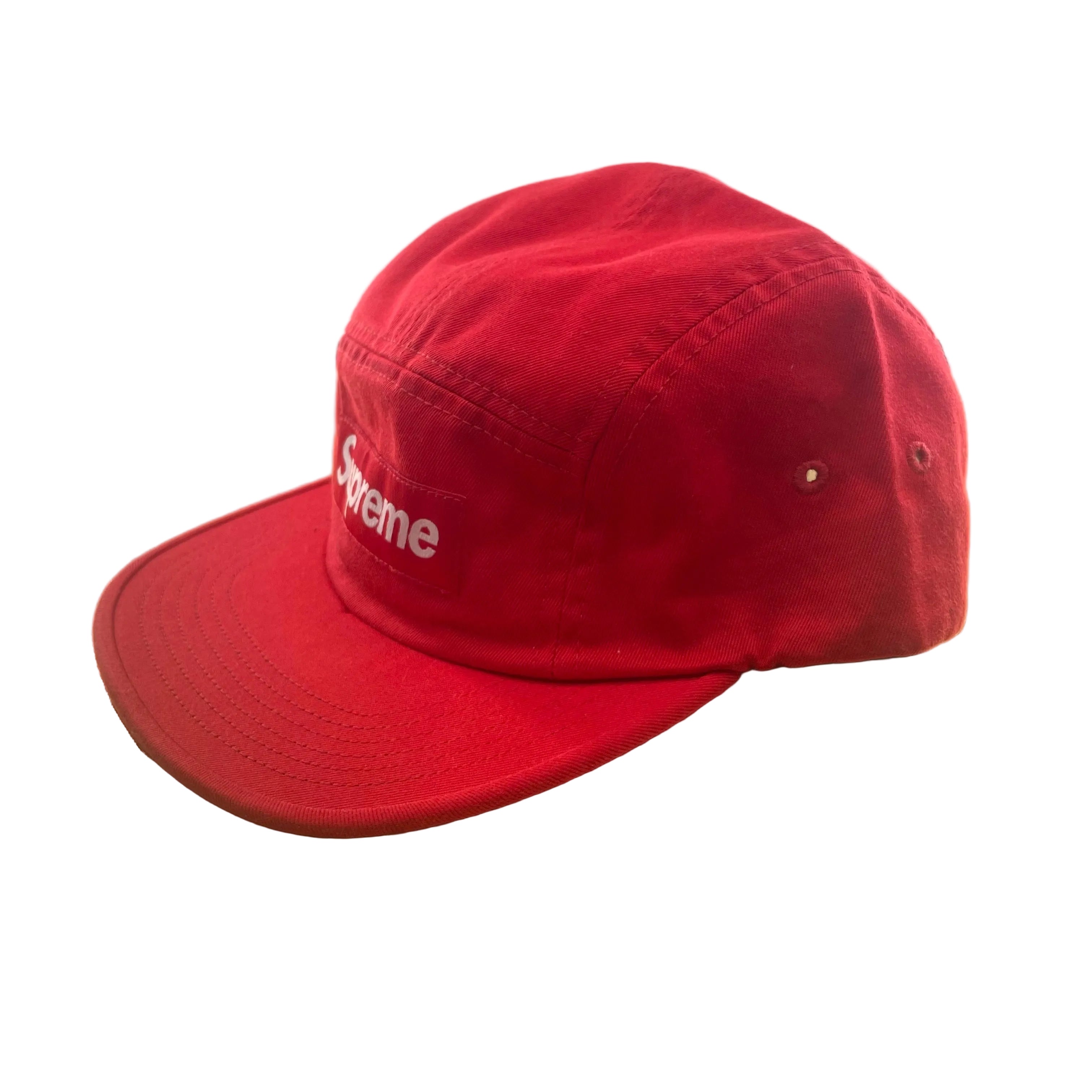 Red denim style, plain with stitching, standard logo