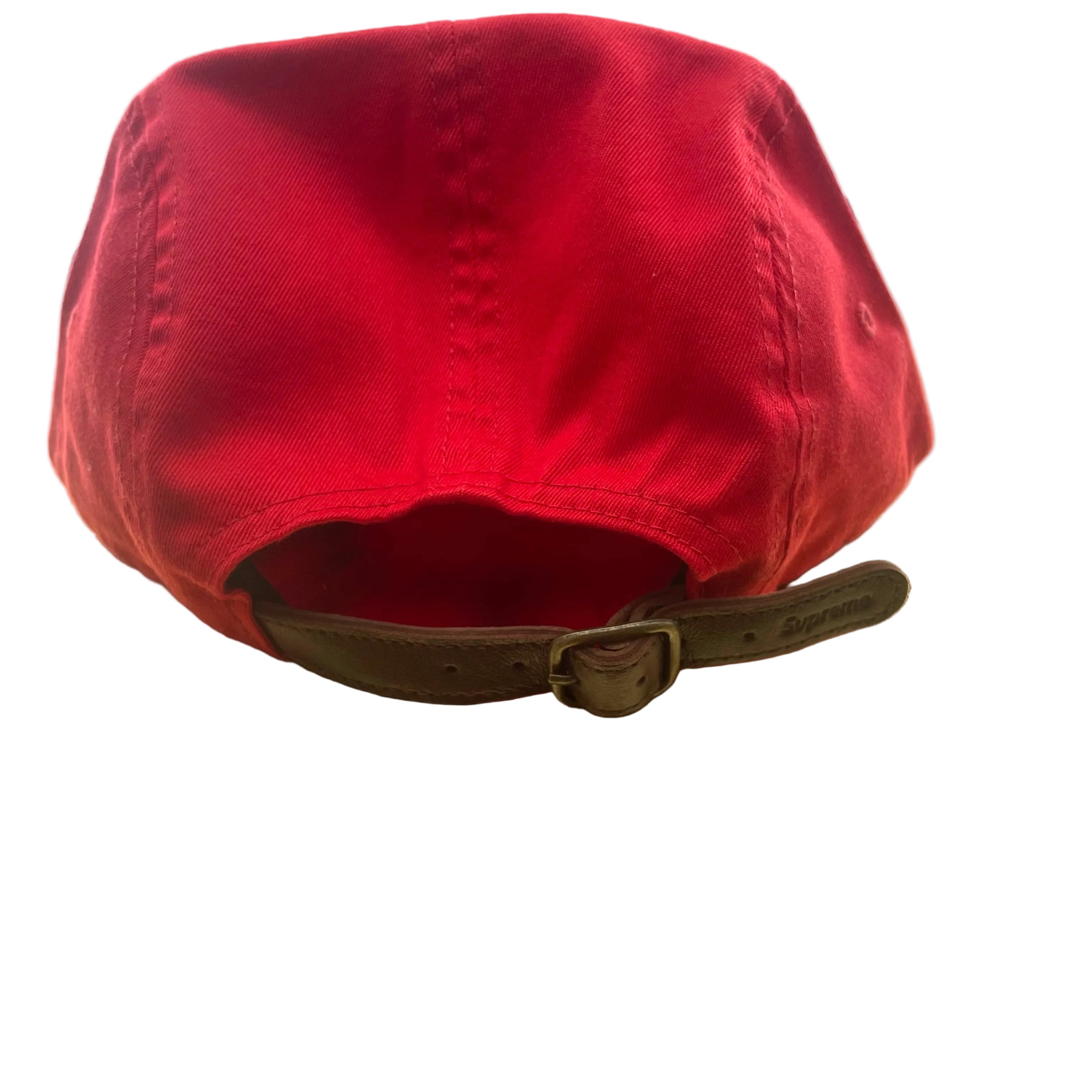 Red denim style, plain with stitching, standard logo