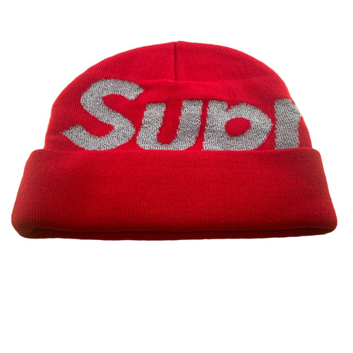 Big logo print SUPREME beanie red with grey text