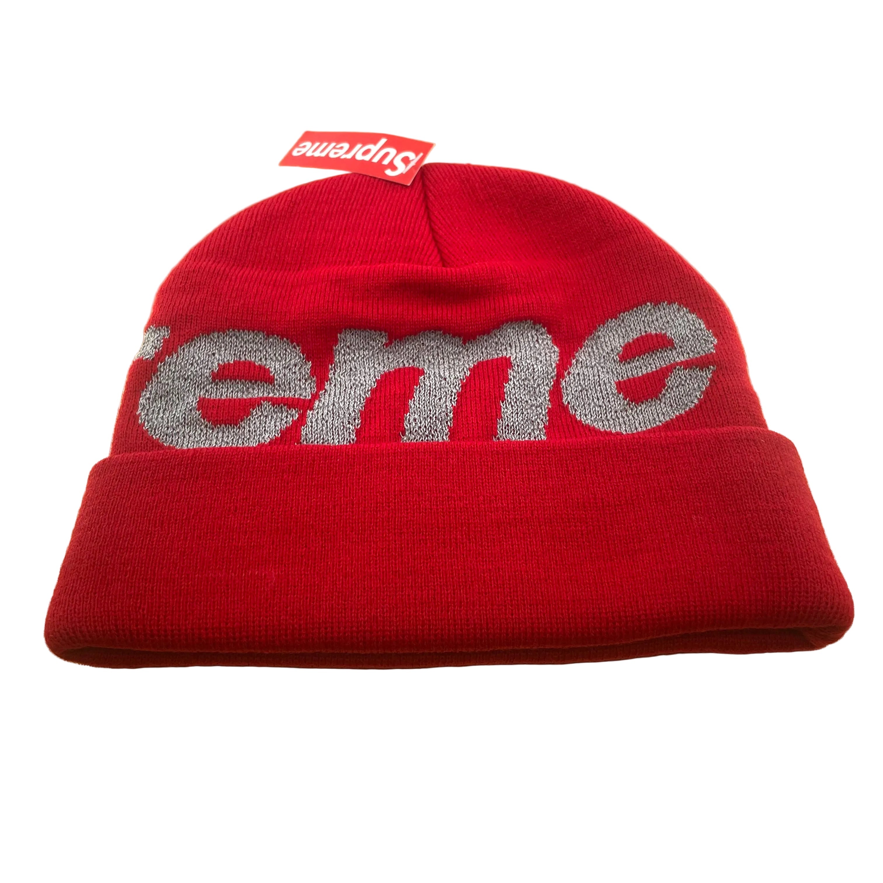 Big logo print SUPREME beanie red with grey text