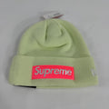 The Supreme Box Logo Beanie in cool mint green is a ribbed knit winter hat featuring the signature Supreme box logo patch on