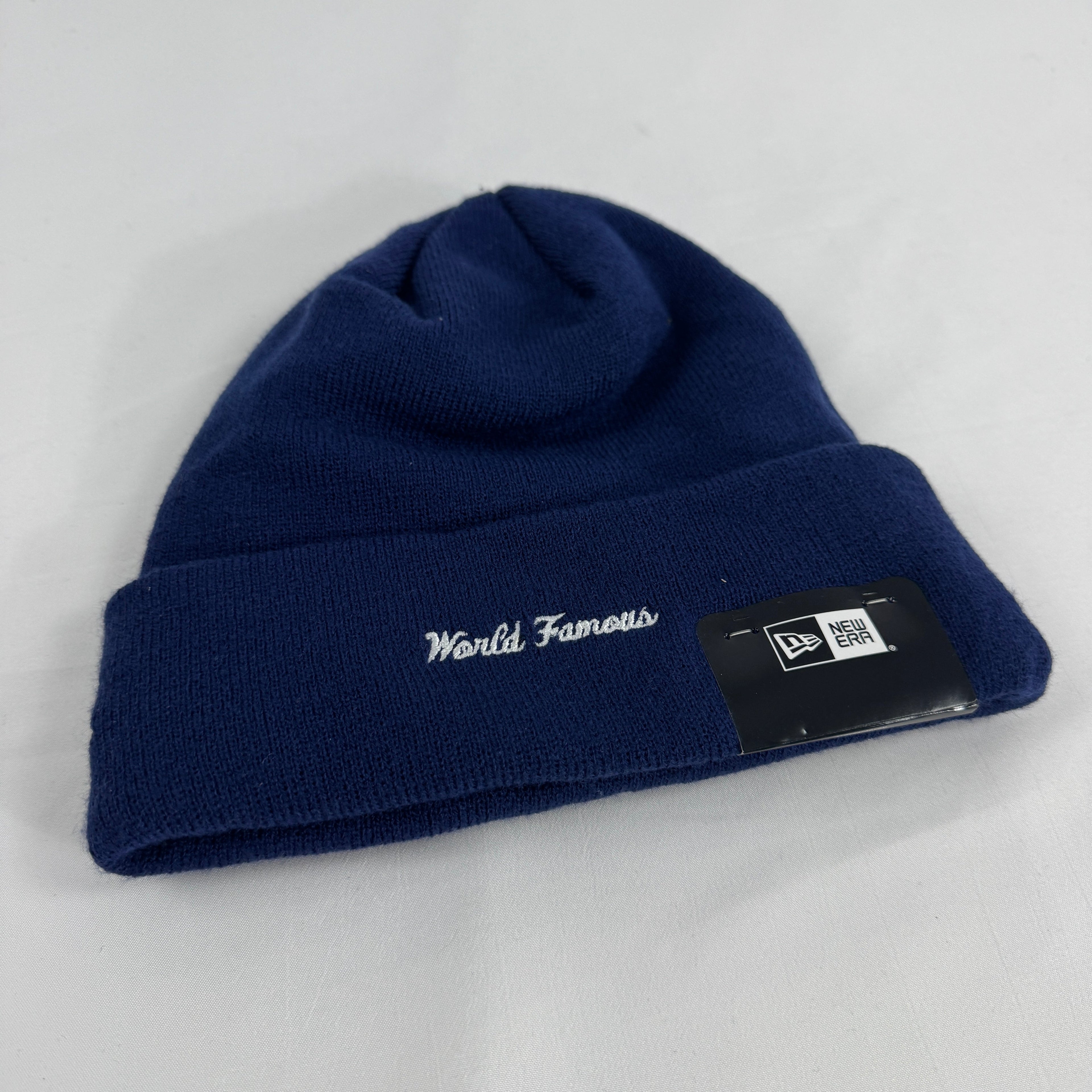 The Supreme Box Logo Beanie Navy is a ribbed knit winter hat featuring the iconic Supreme box logo stitched on the front