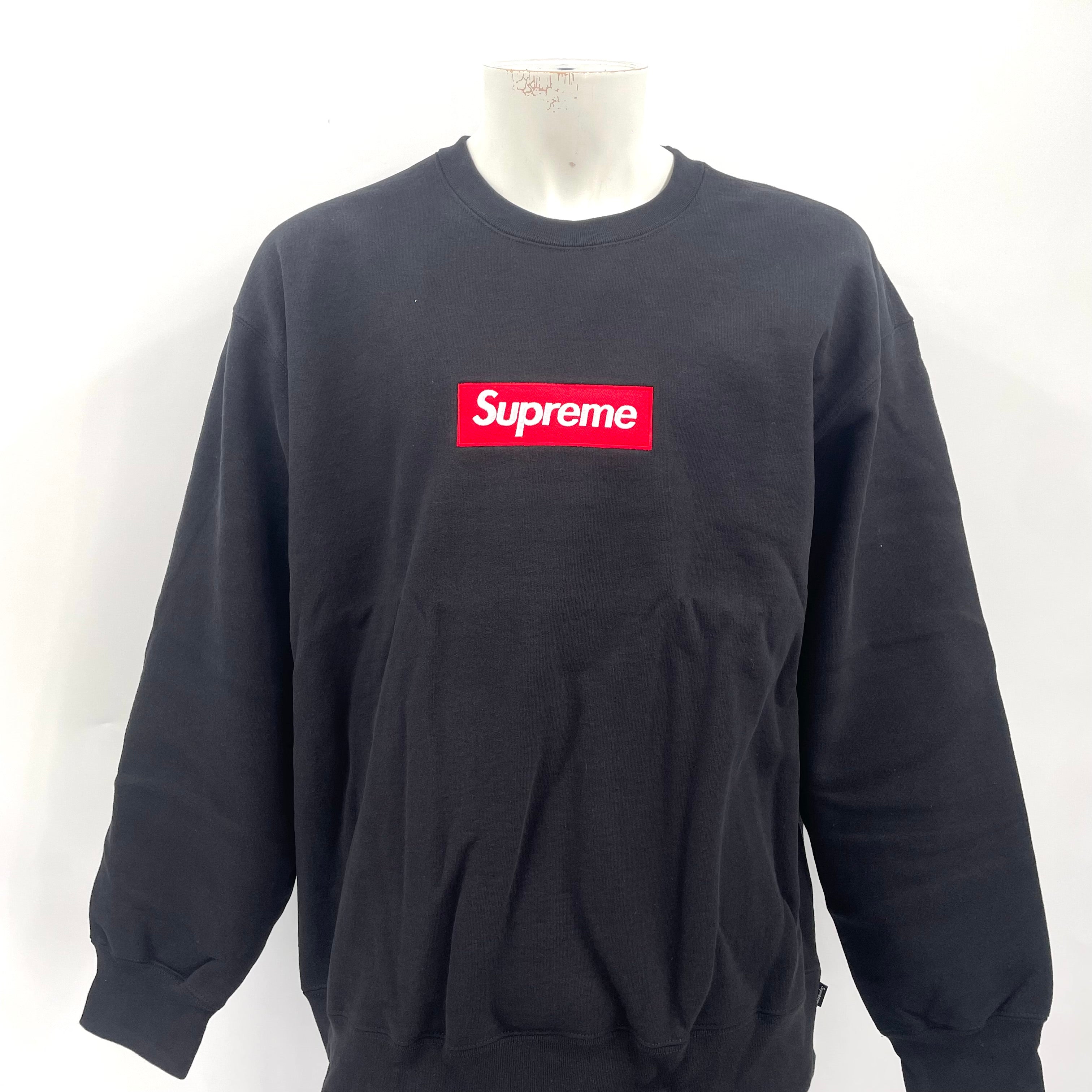 Plain Black Supreme Crewneck With Red Box Logo In Size XL