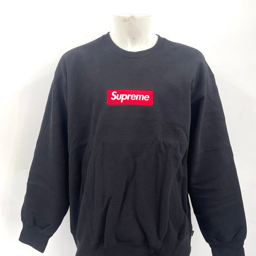 Plain Black Supreme Crewneck With Red Box Logo In Size XL