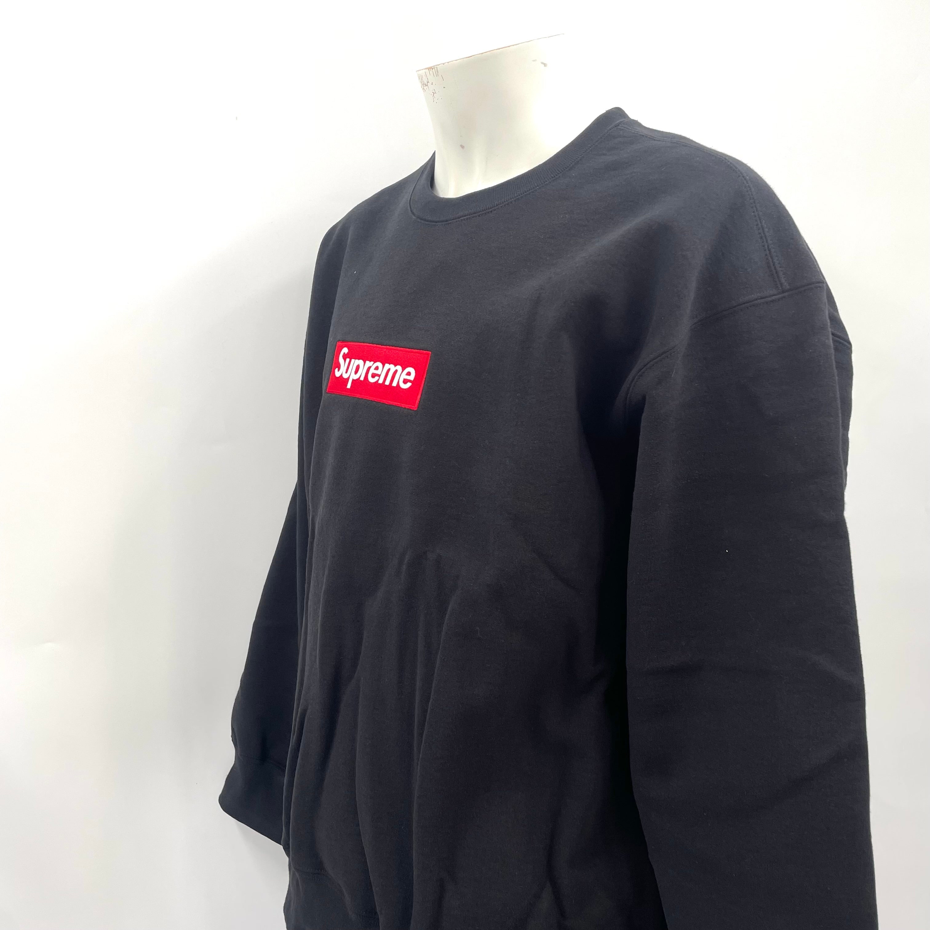 Plain Black Supreme Crewneck With Red Box Logo In Size XL