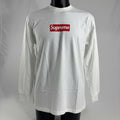Classic Supreme white long sleeve TEE featuring the iconic red Supreme box logo across the chest. Original, easy to style