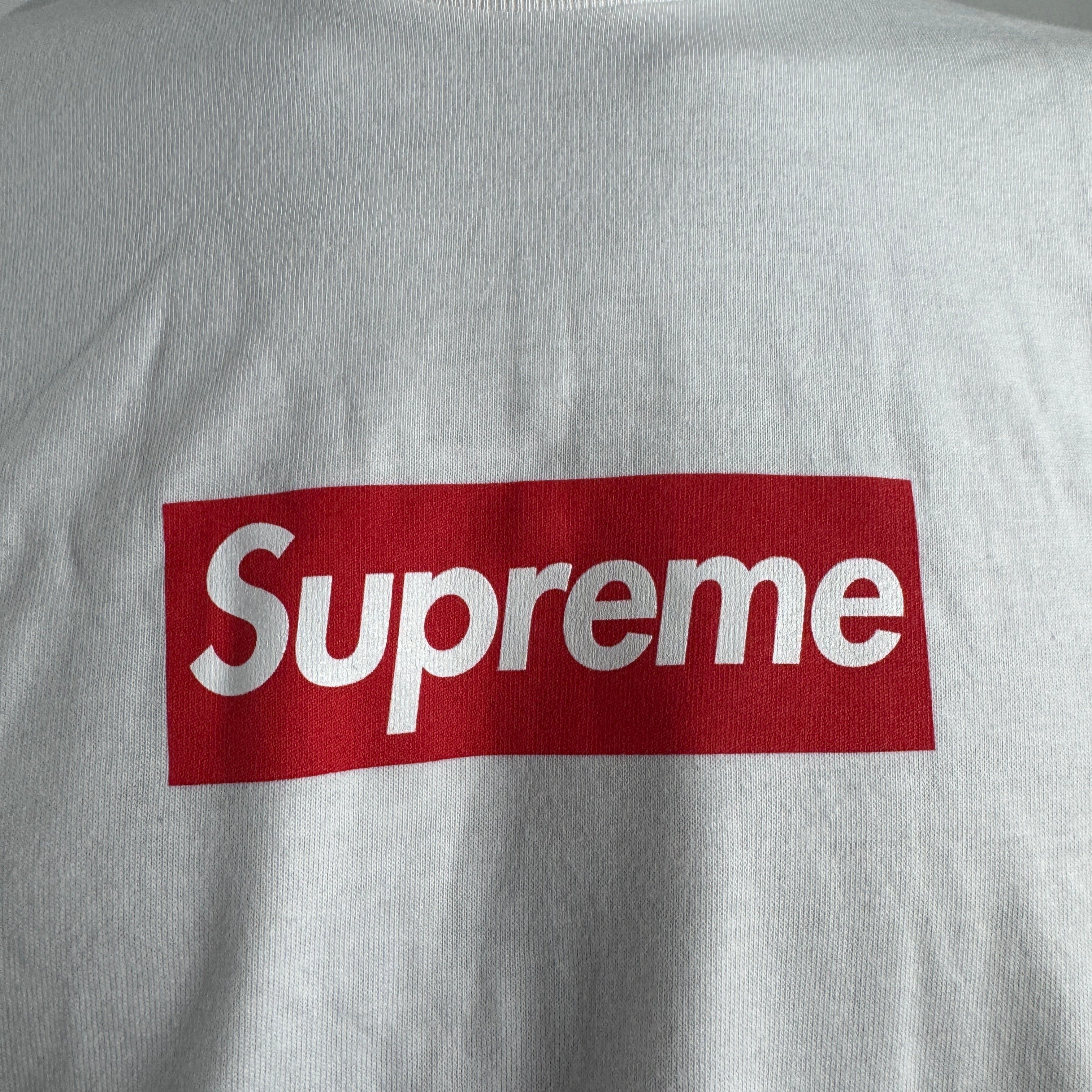 Classic Supreme white long sleeve TEE featuring the iconic red Supreme box logo across the chest. Original, easy to style