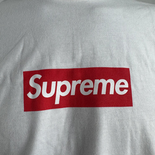 Classic Supreme white long sleeve TEE featuring the iconic red Supreme box logo across the chest. Original, easy to style